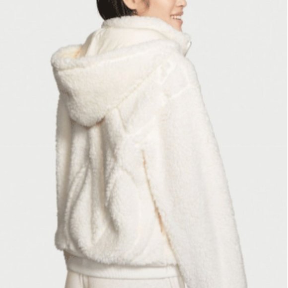 Victoria's Secret Tops - Victoria's Secret Sherpa Hoodie Pullover - Embossed Back - XL Cream - NWT